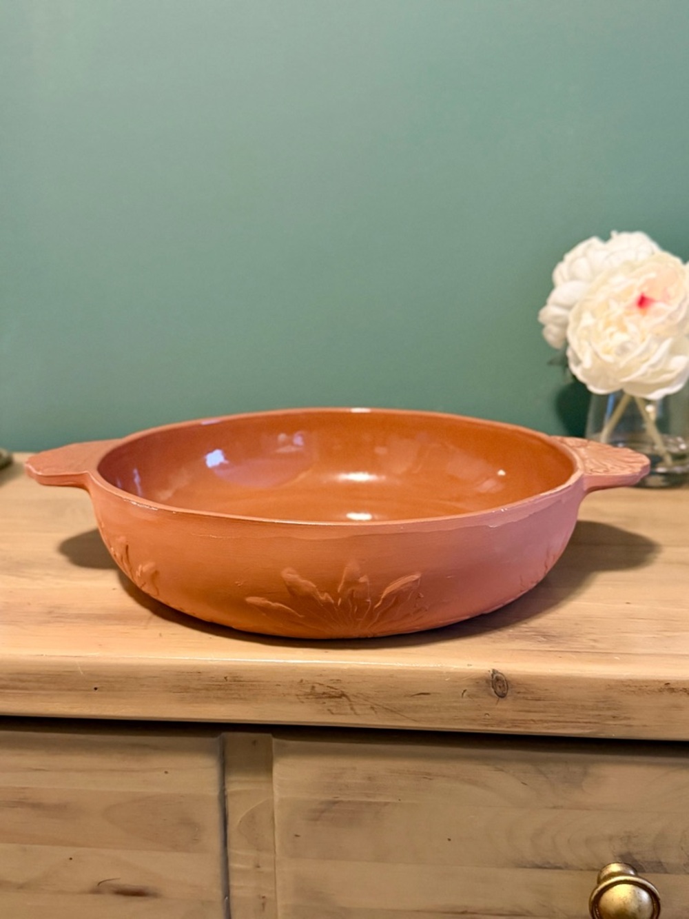 Rustic Terracotta Baking Dish w Handles Evermore Cottagecore 12”